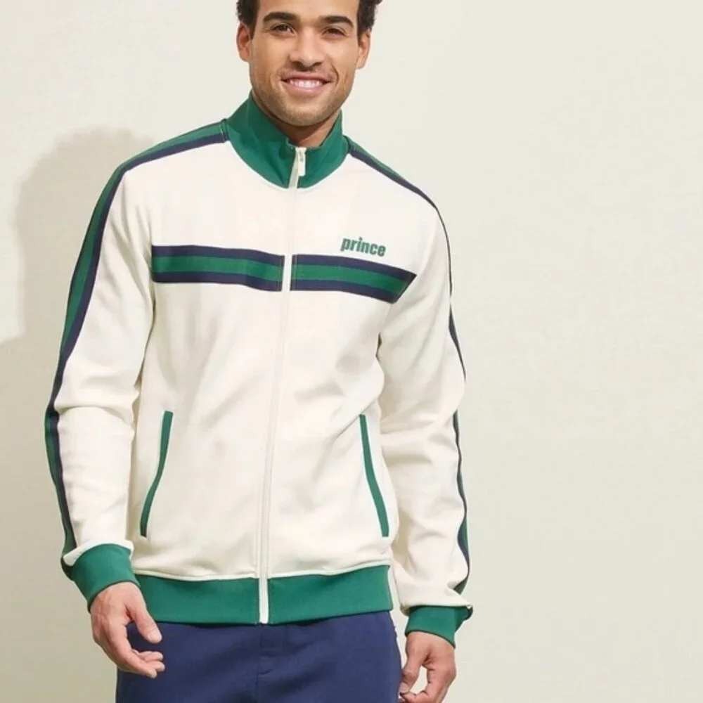 Prince Pickleball Striped Full Zip Track Jacket Mens XXL Cream Green Navy NEW